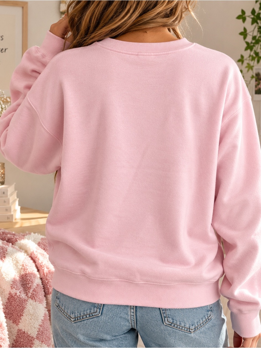Peanuts Pink Snoopy Sweatshirt with Aqua Bow Accent - Picture 2 of 7